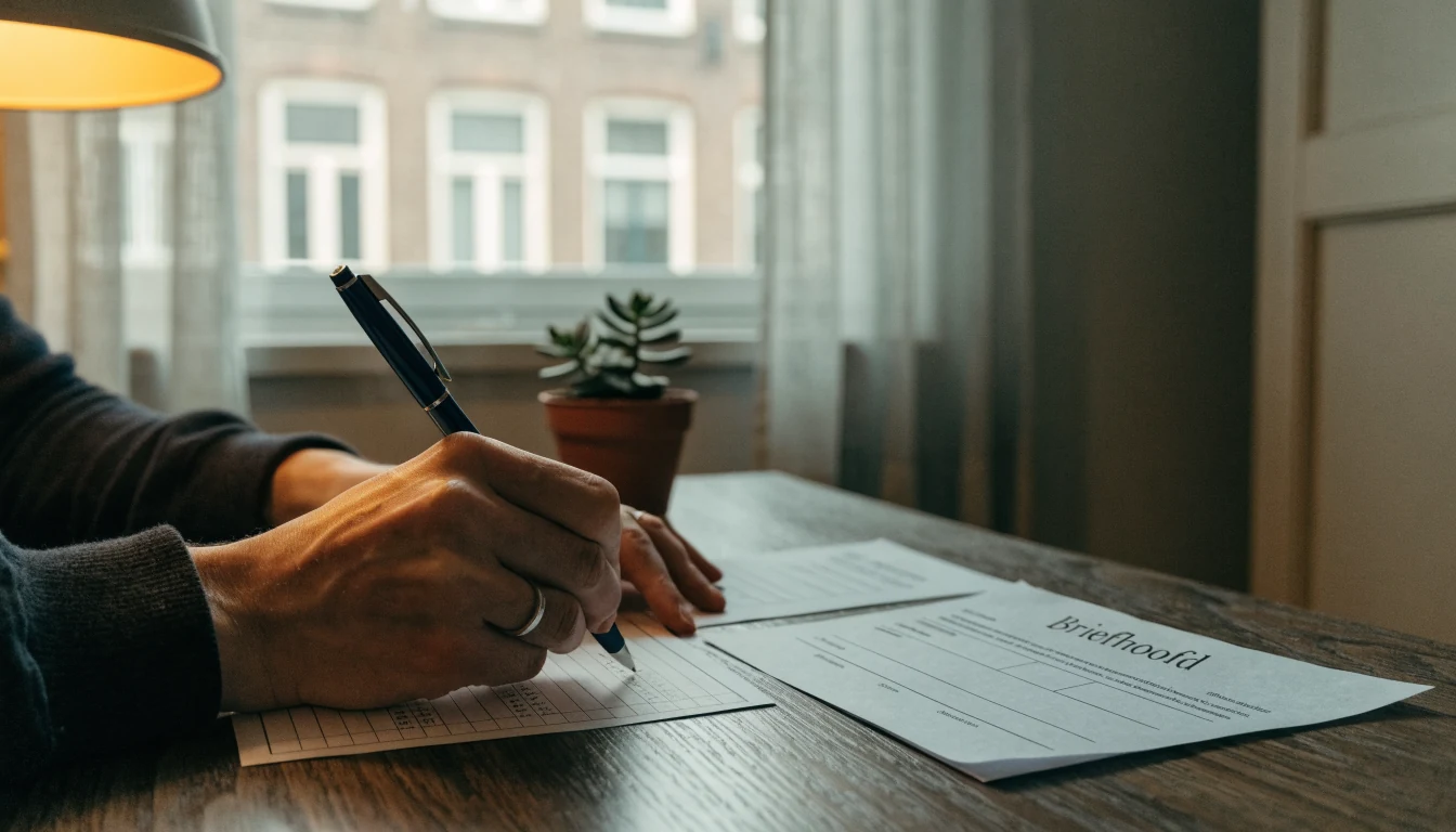 Handen die speellimieten invullen op formulier aan tafel
